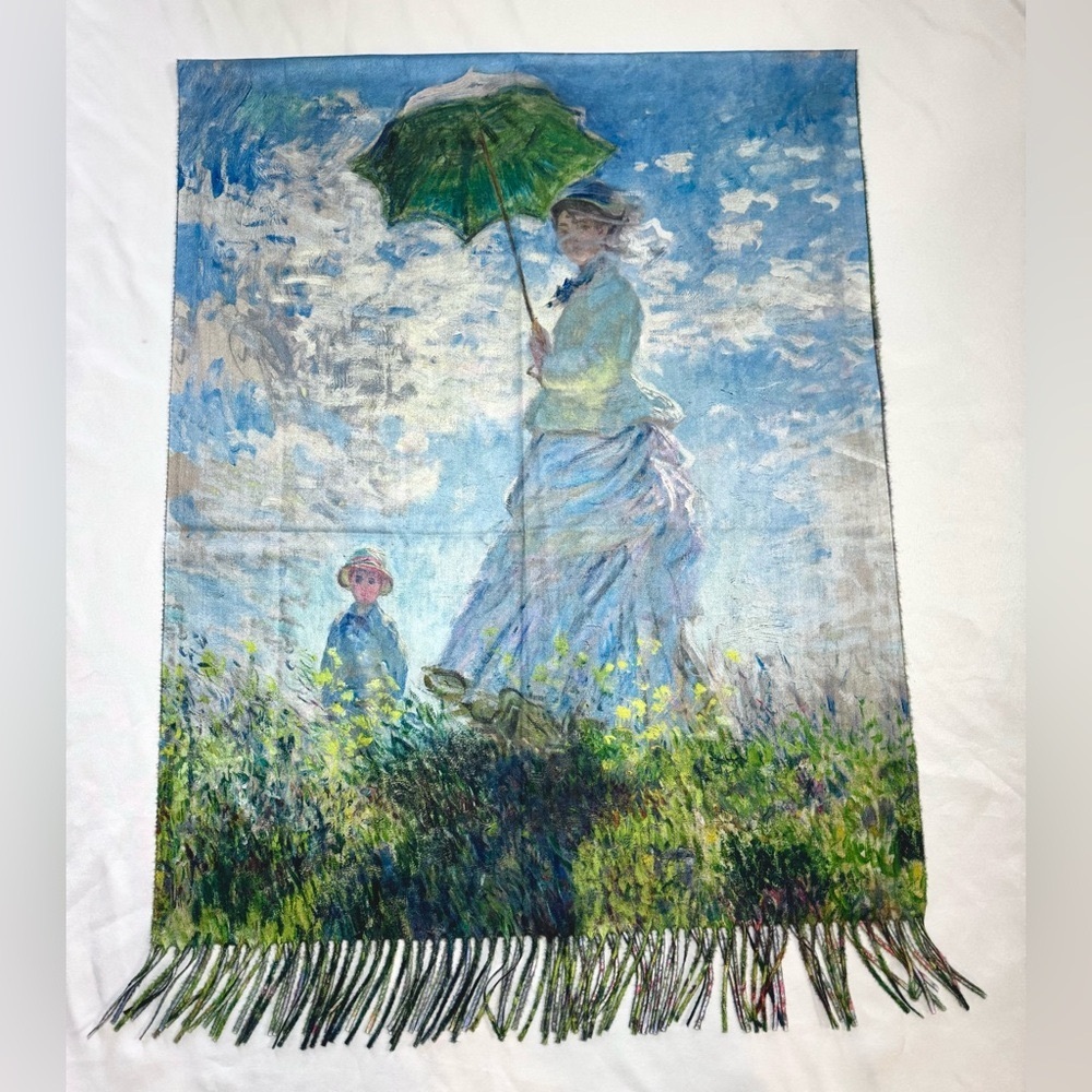 Monet Inspired Two-side Scarf with Pastel Hues Wrap Souvenir